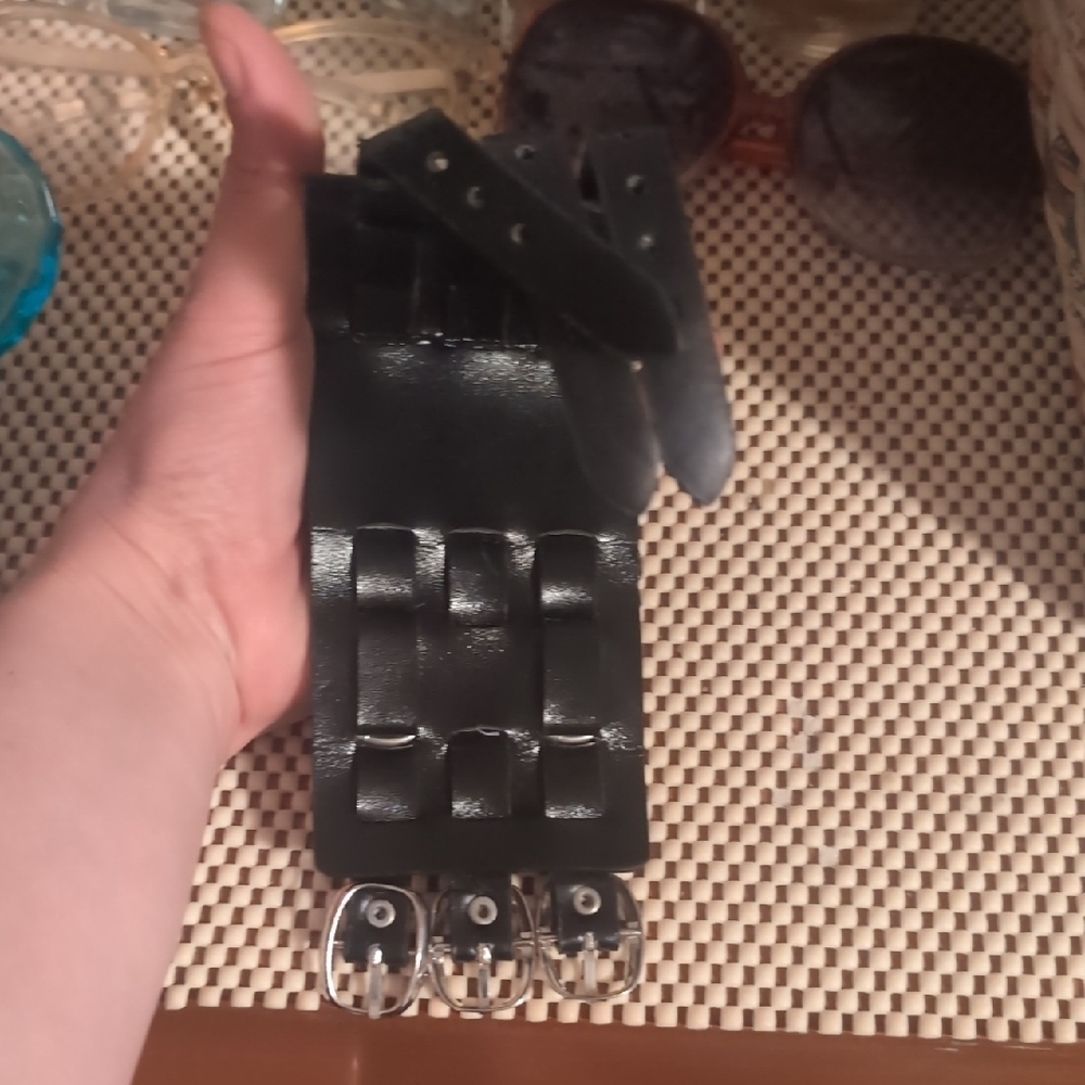 5 For $15 Black Belted Cuff with Silver Buckles - Picture 3 of 4